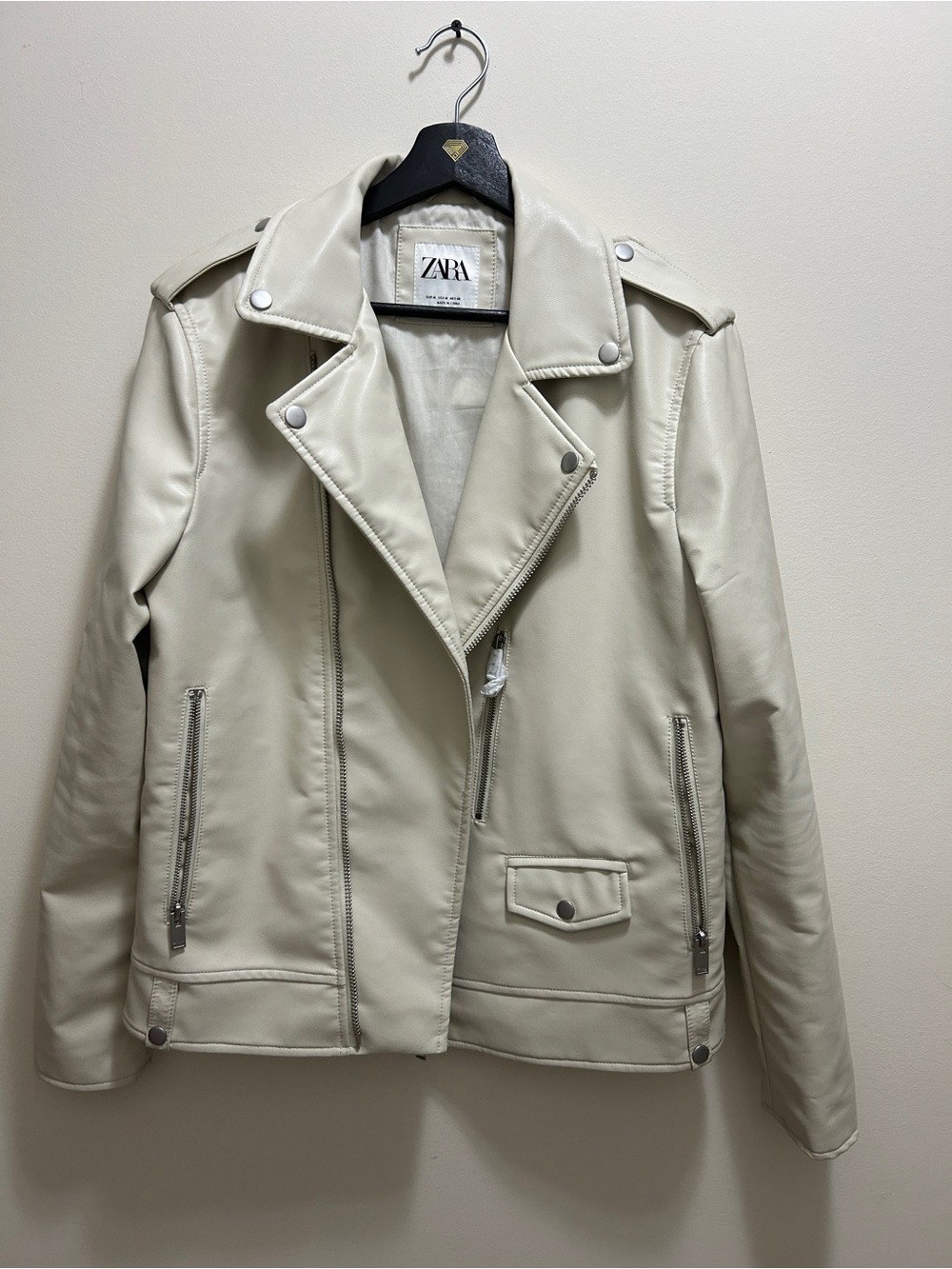 ZARA Off-White Faux Leather Biker Jacket